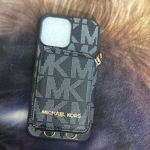 Michael Kors Black and Gold Phone Case with Card Slot